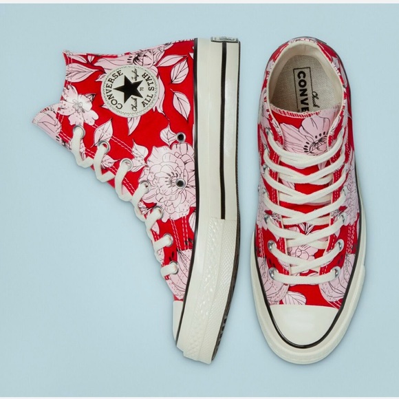 Converse Women's Floral High-Top Sneakers - Chuck 70 University High Red. Size 7 - Picture 3 of 8